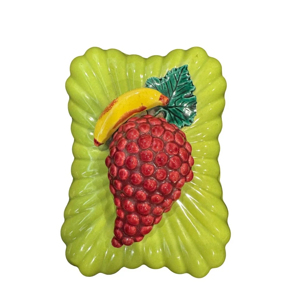 Vintage Ceramic Fruit Trinket Box Green